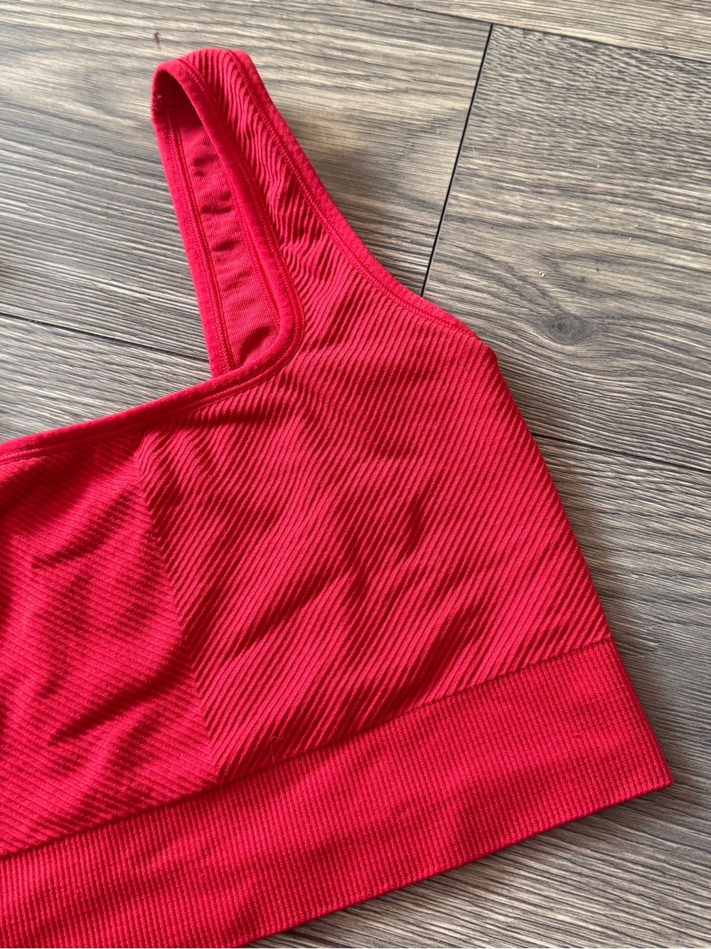 All In Motion Women’s Red Ribbed Square-Neck Bralette - Picture 3 of 4